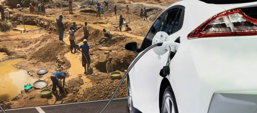 Voiture électrique : tout ça... Photomontage Mineurs au Congo + E-Auto