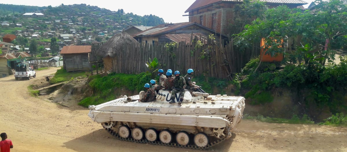 Casques bleus de la Mission de l’Organisation des Nations unies pour la stabilisation en république démocratique du Congo (MONUSCO) dans la municipalité de Kanyabayonga