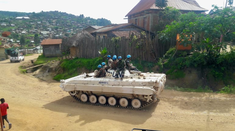 Casques bleus de la Mission de l’Organisation des Nations unies pour la stabilisation en république démocratique du Congo (MONUSCO) dans la municipalité de Kanyabayonga