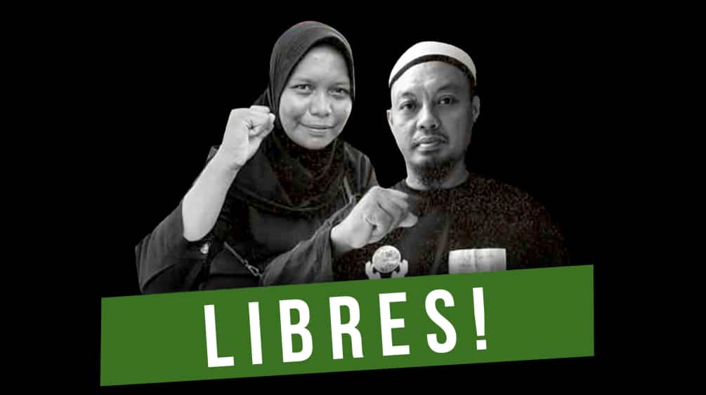 Image en noir et blanc de Mama Kilia (Haslilin) et Andi Firmansyah avec le texte "Libres !"